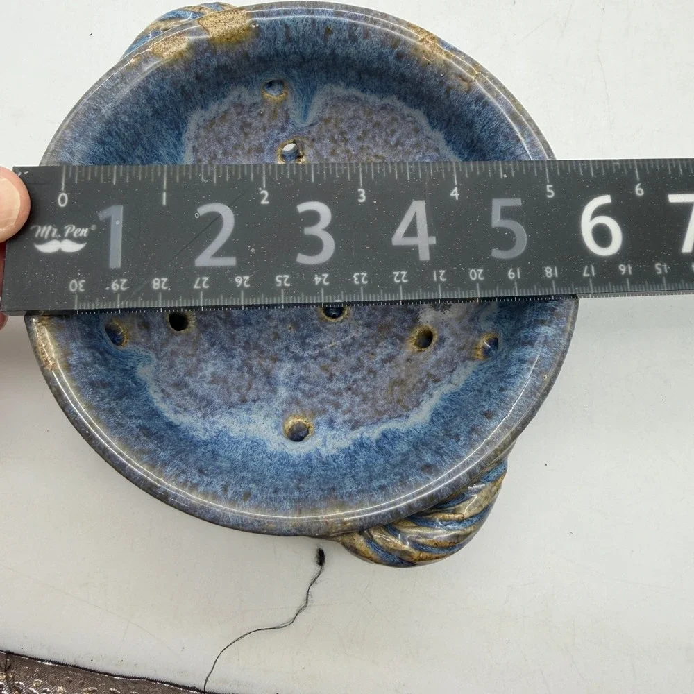 Studio Pottery Blue Stoneware Berry Bowl Colander Jane Berr 2004 Signed